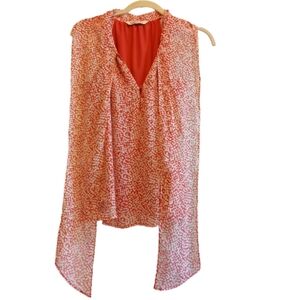 Old Navy S Burnt Red White Sleeveless Blouse Top with Built-In Scarf Tie...‎